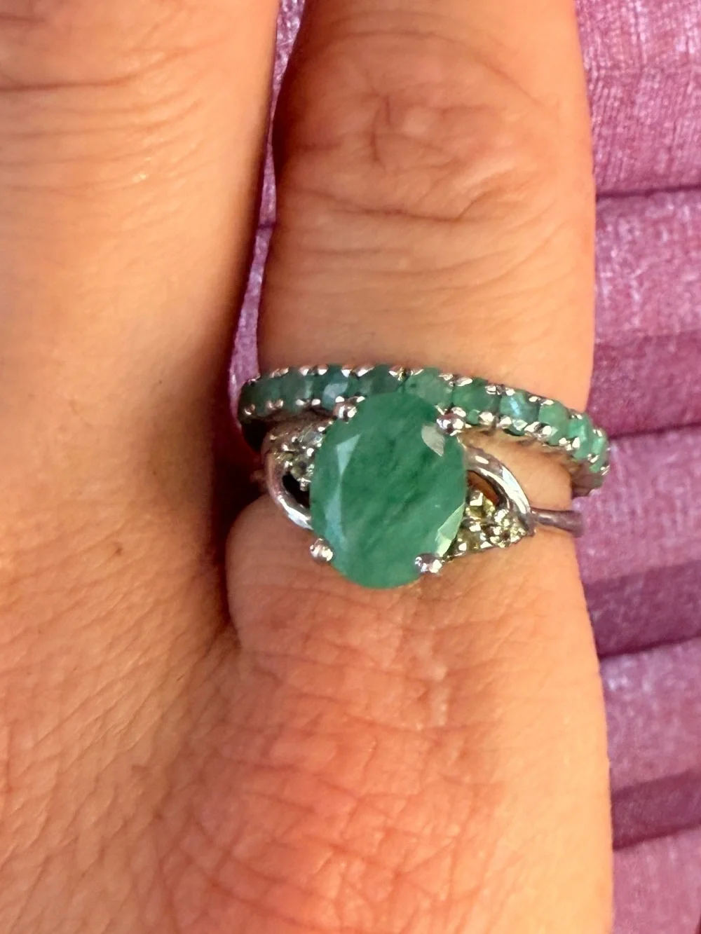 Natural Earth Mined Green Emerald Ring with Emerald band Sz8